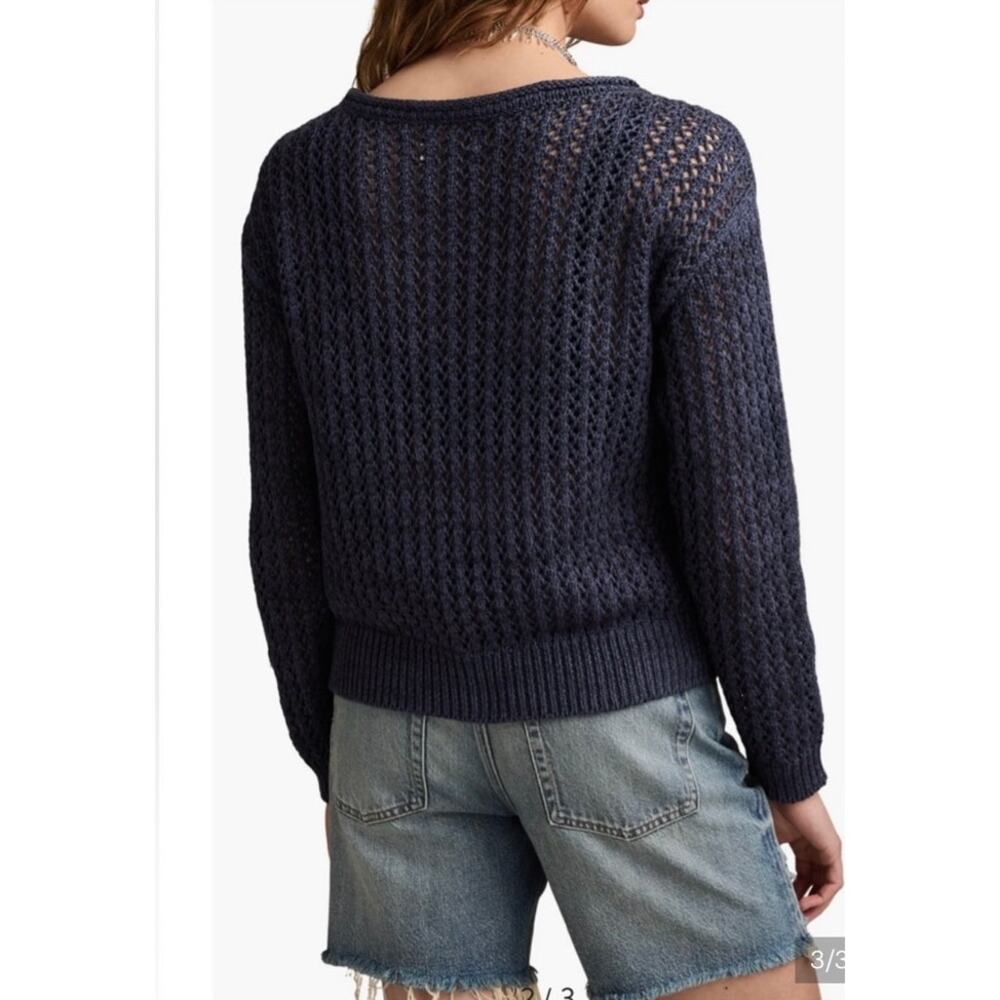 Lucky Brand Sweater Knit Crewneck American Flag 4th of July Medium $99 Navy - Picture 8 of 8